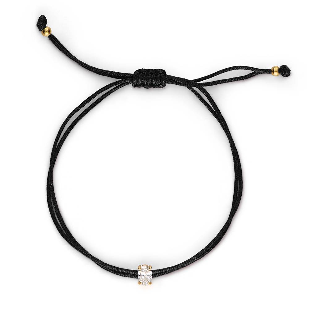 Lucky Knot Oval Diamond Adjustable Black Cord Bracelet-1 Lucky Knot Oval Diamond Adjustable Black Cord Bracelet-1 product photo