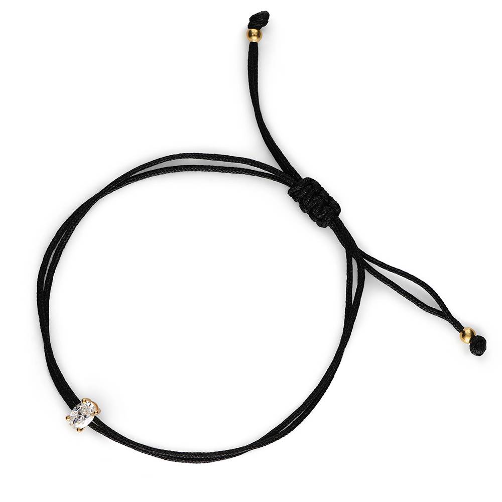 Lucky Knot Oval Diamond Adjustable Black Cord Bracelet-2 Lucky Knot Oval Diamond Adjustable Black Cord Bracelet-2 product photo