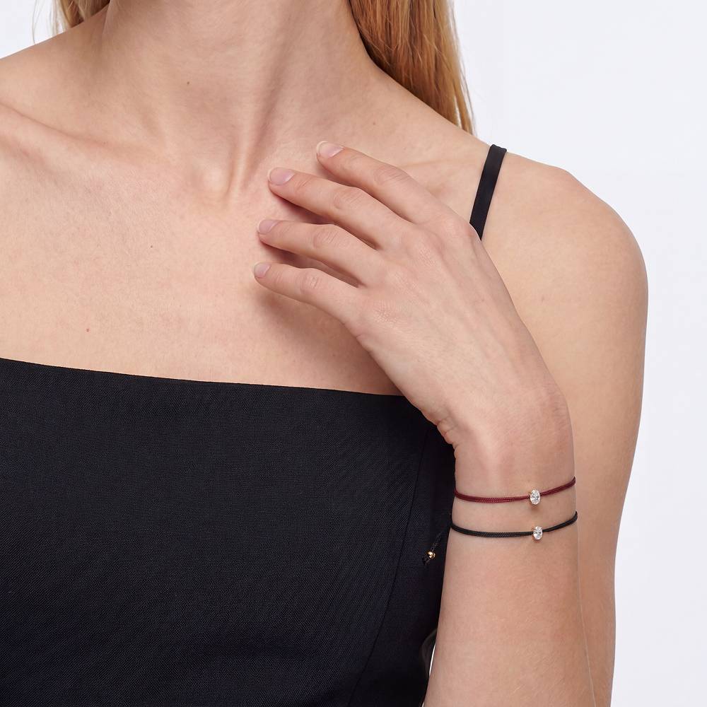 Lucky Knot Oval Diamond Adjustable Black Cord Bracelet-4 product photo