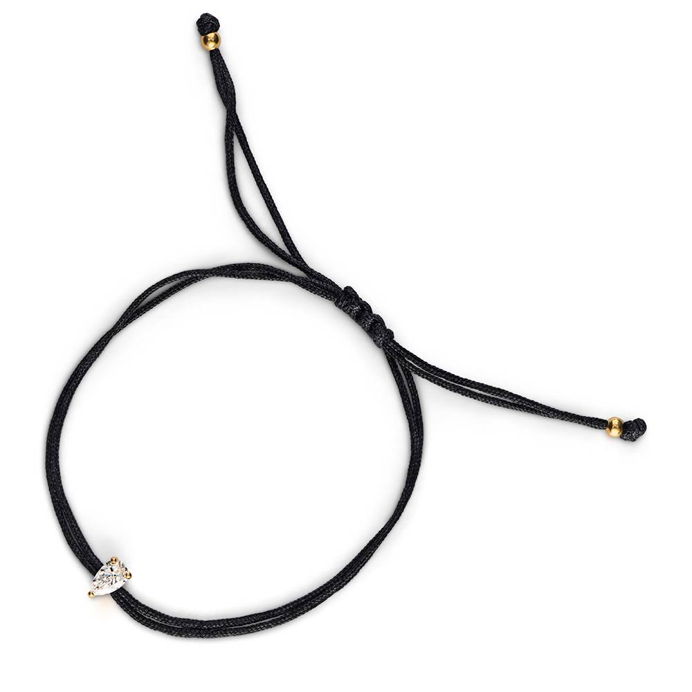 Lucky Knot Pear Diamond Adjustable Black Cord Bracelet-2 Lucky Knot Pear Diamond Adjustable Black Cord Bracelet-2 product photo