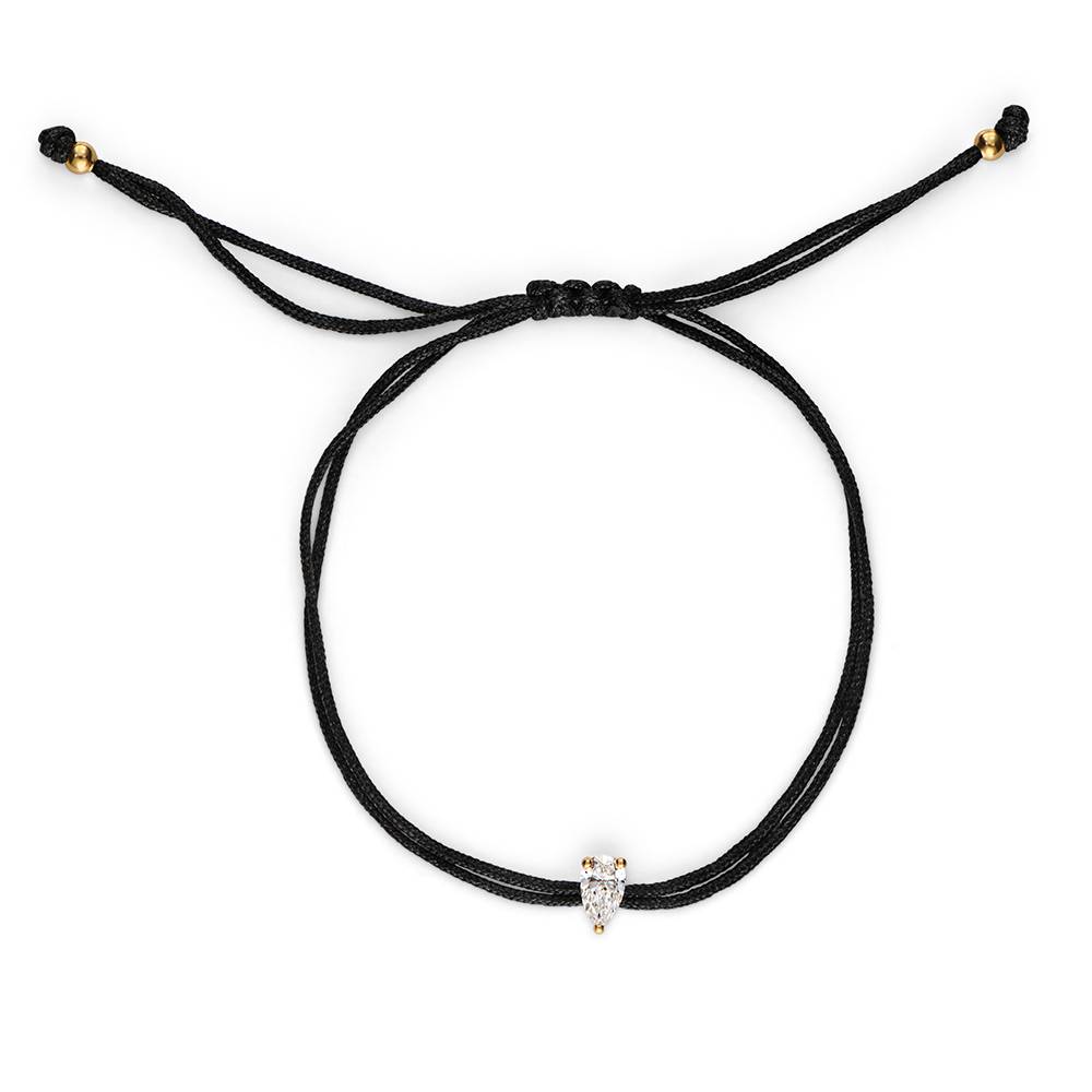 Lucky Knot Pear Diamond Adjustable Black Cord Bracelet-1 Lucky Knot Pear Diamond Adjustable Black Cord Bracelet-1 product photo