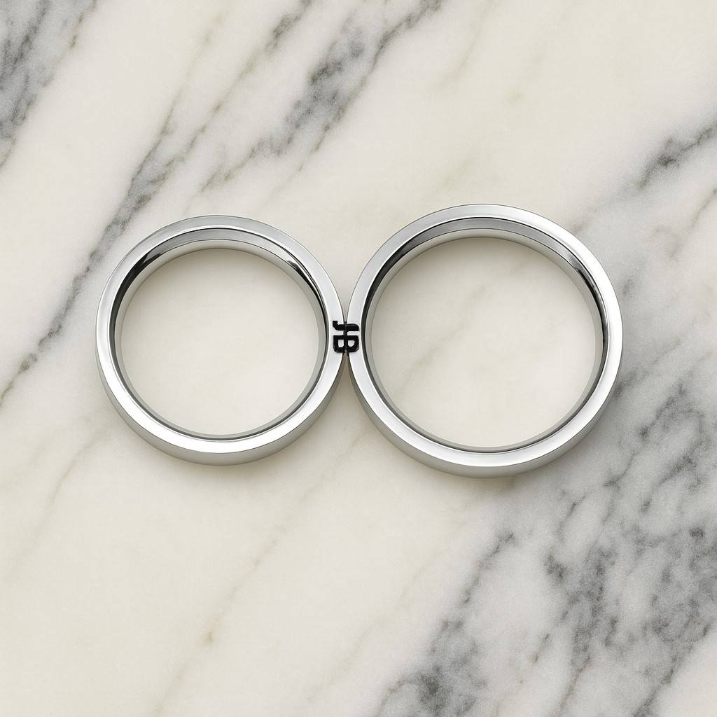 Matching Initial Couple's Promise Rings Set in Silver-6 product photo