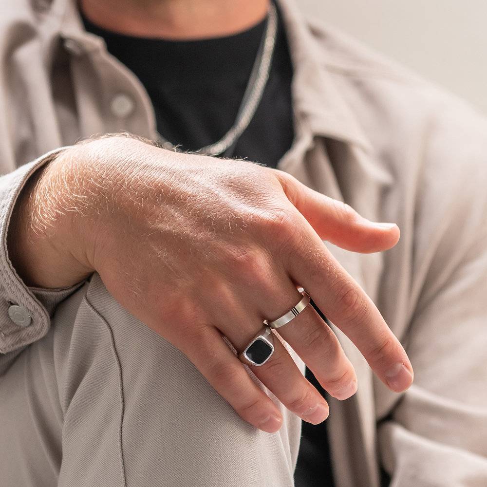 Matching Initial Couple's Promise Rings Set in Silver-4 product photo