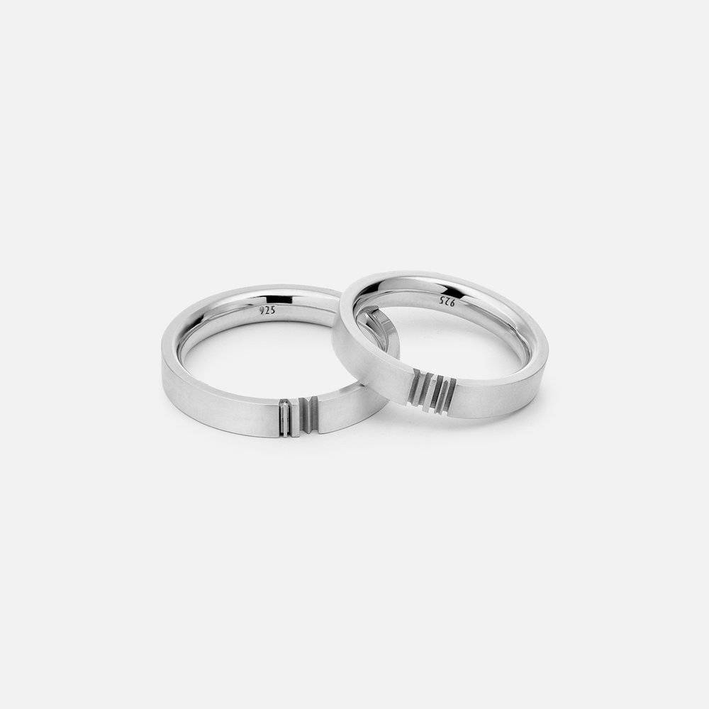 Matching Initial Couple's Promise Rings Set in Silver-2 product photo