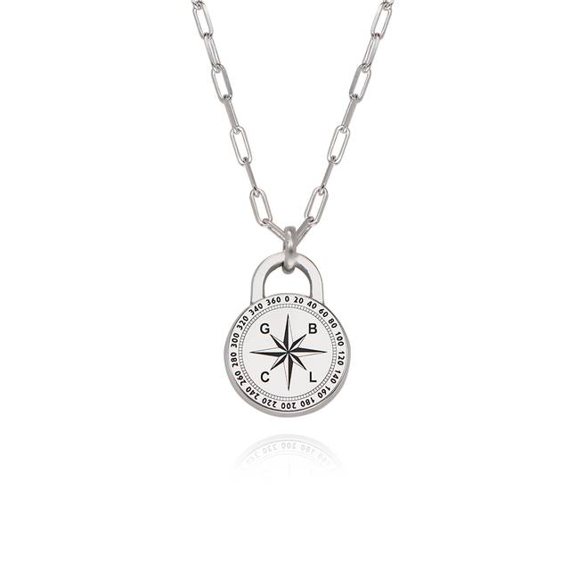 Men's Initial Compass Necklace in Sterling Silver - theo grace