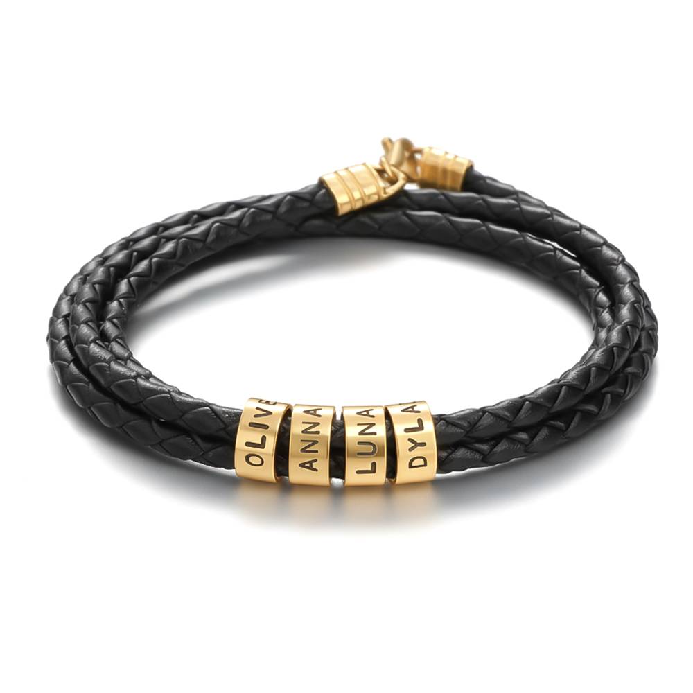 Navigator Braided Leather Bracelet for Men with Custom Beads in 18ct Gold Plating-1 product photo