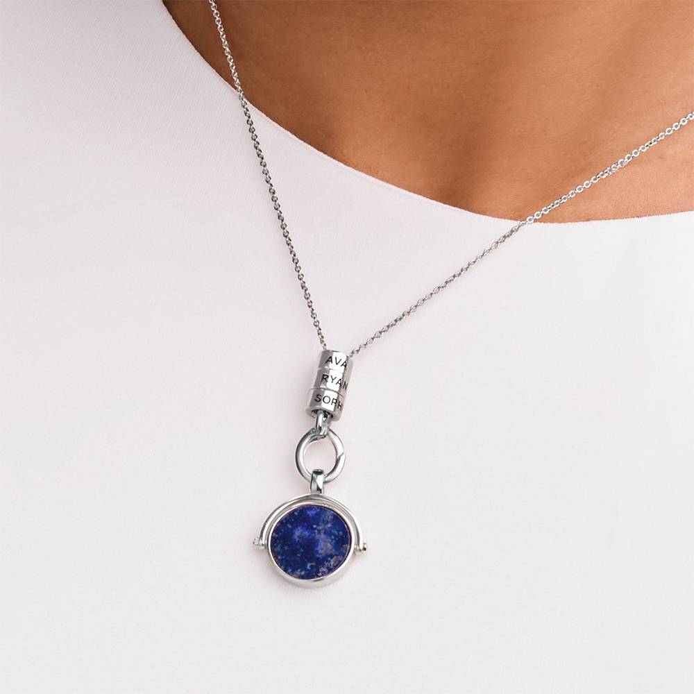 New Moon Spinner Pendant with Engraved Beads in Silver-3 product photo
