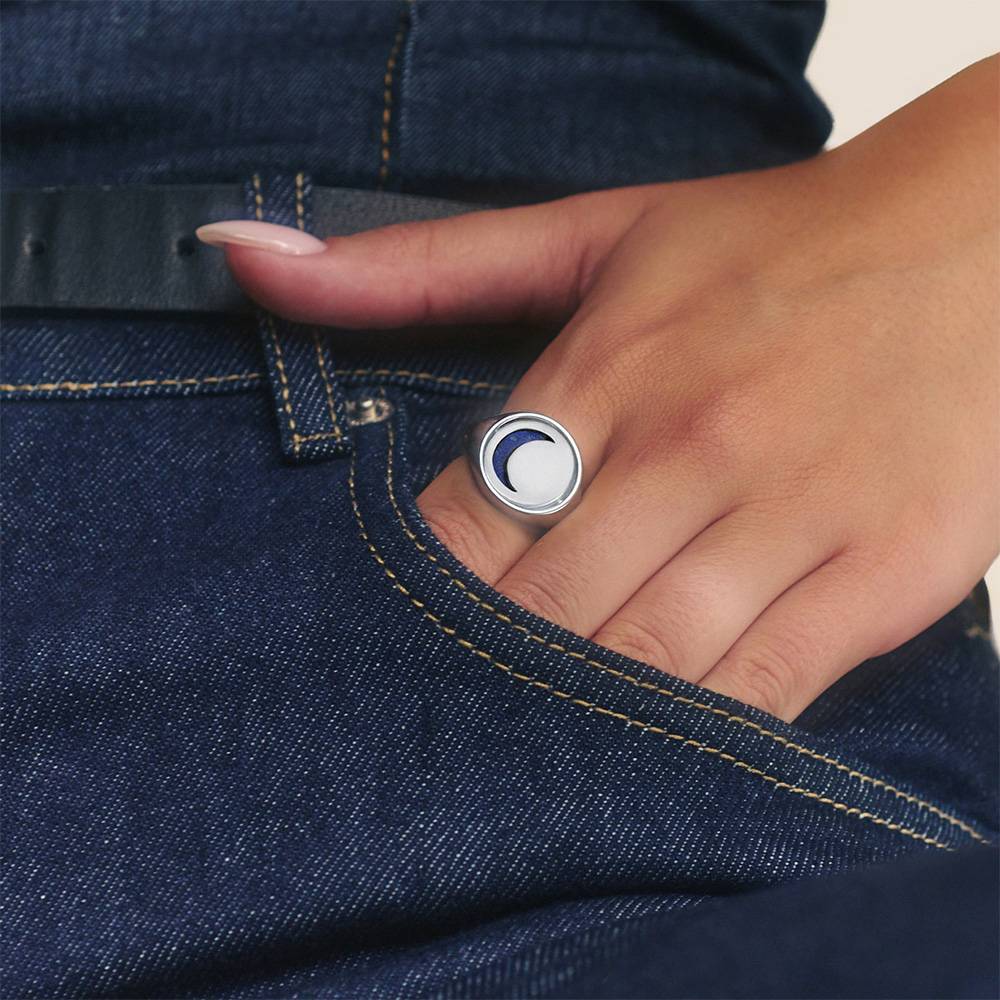 New Moon Spinner Signet Ring in Silver-2 product photo