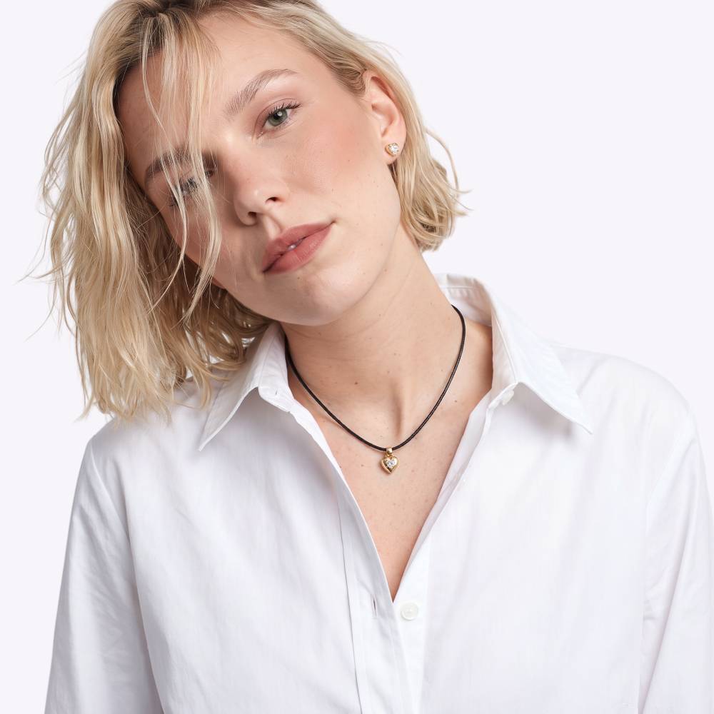 No. 1 Heart 0.25CT Diamond Necklace in Gold on an Adjustable Black Cord-1 product photo