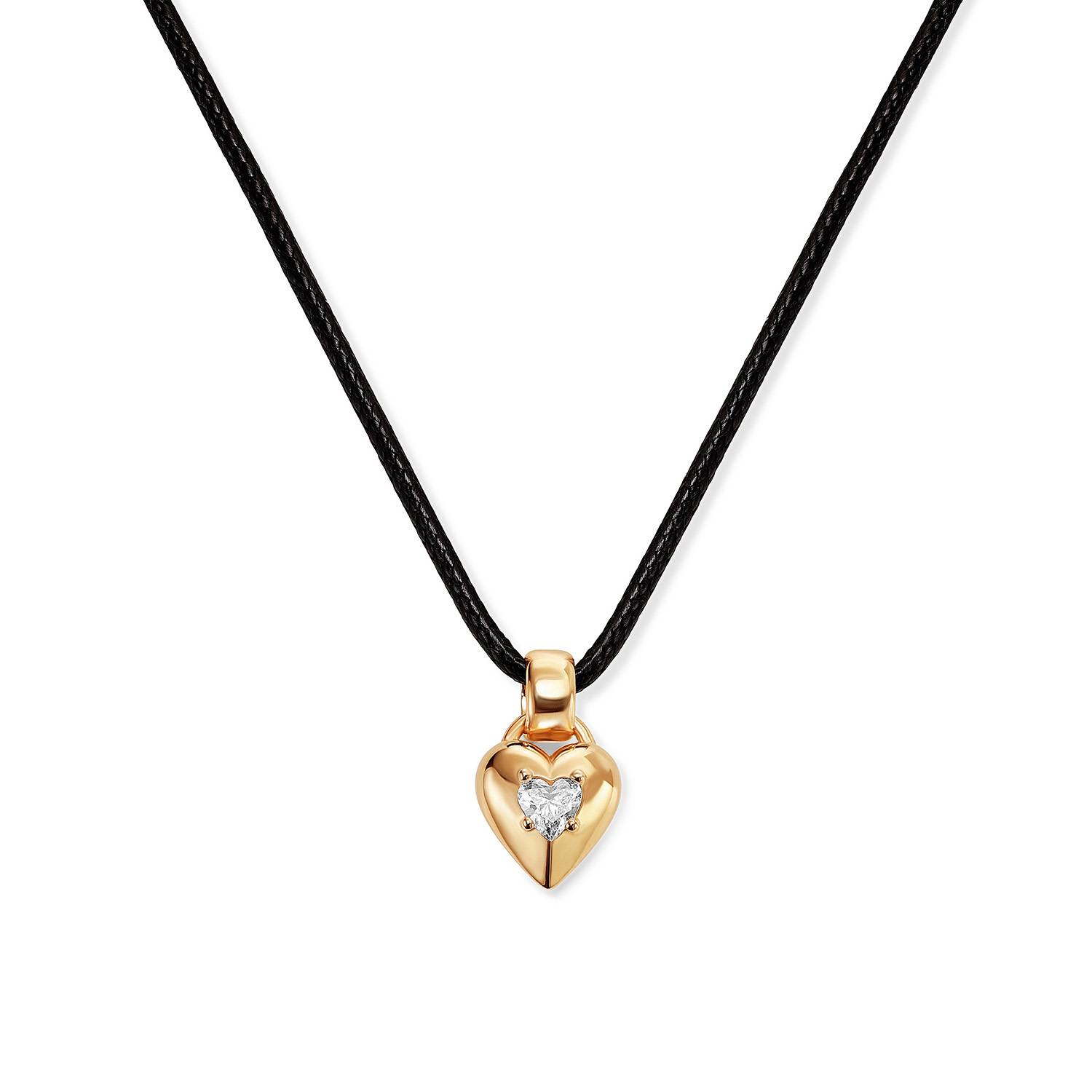 No. 1 Heart 0.25CT Diamond Necklace in Gold on an Adjustable Black Cord-3 product photo