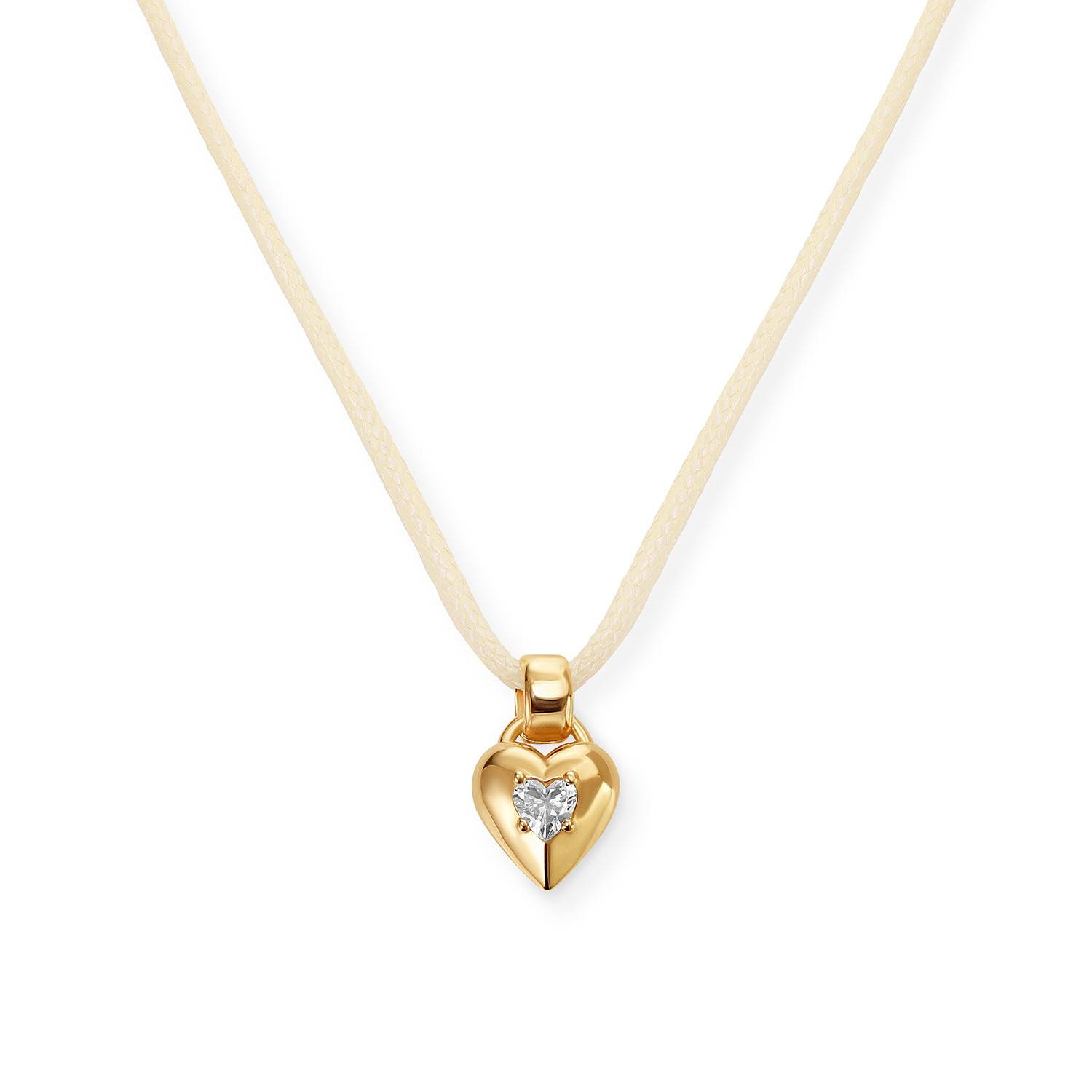 No. 1 Heart 0.25CT Diamond Necklace in Gold on an Adjustable Butter Yellow Cord-3 product photo