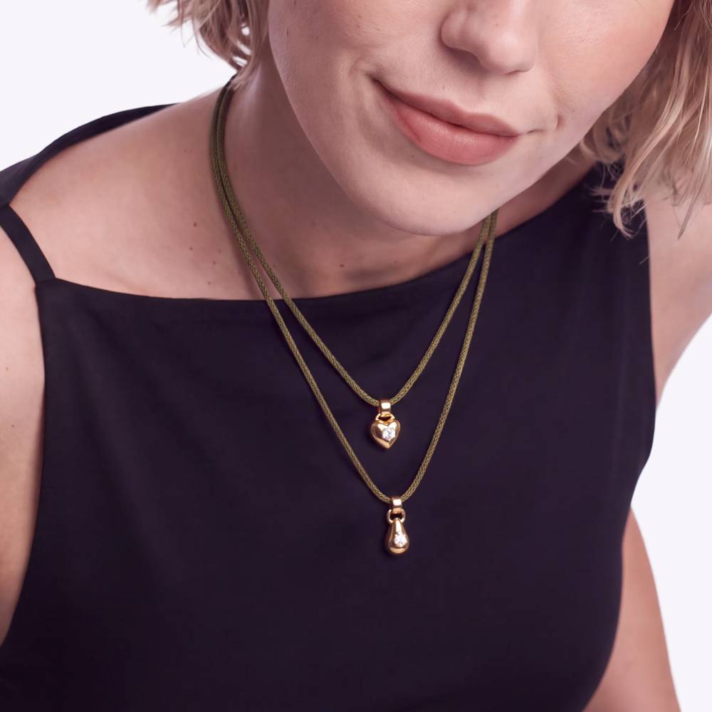 No. 1 Heart 0.25CT Diamond Necklace in Gold on an Adjustable Olive Green Cord-1 product photo