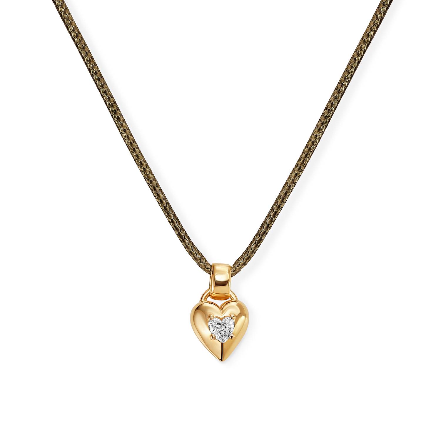 No. 1 Heart 0.25CT Diamond Necklace in Gold on an Adjustable Olive Green Cord-3 product photo
