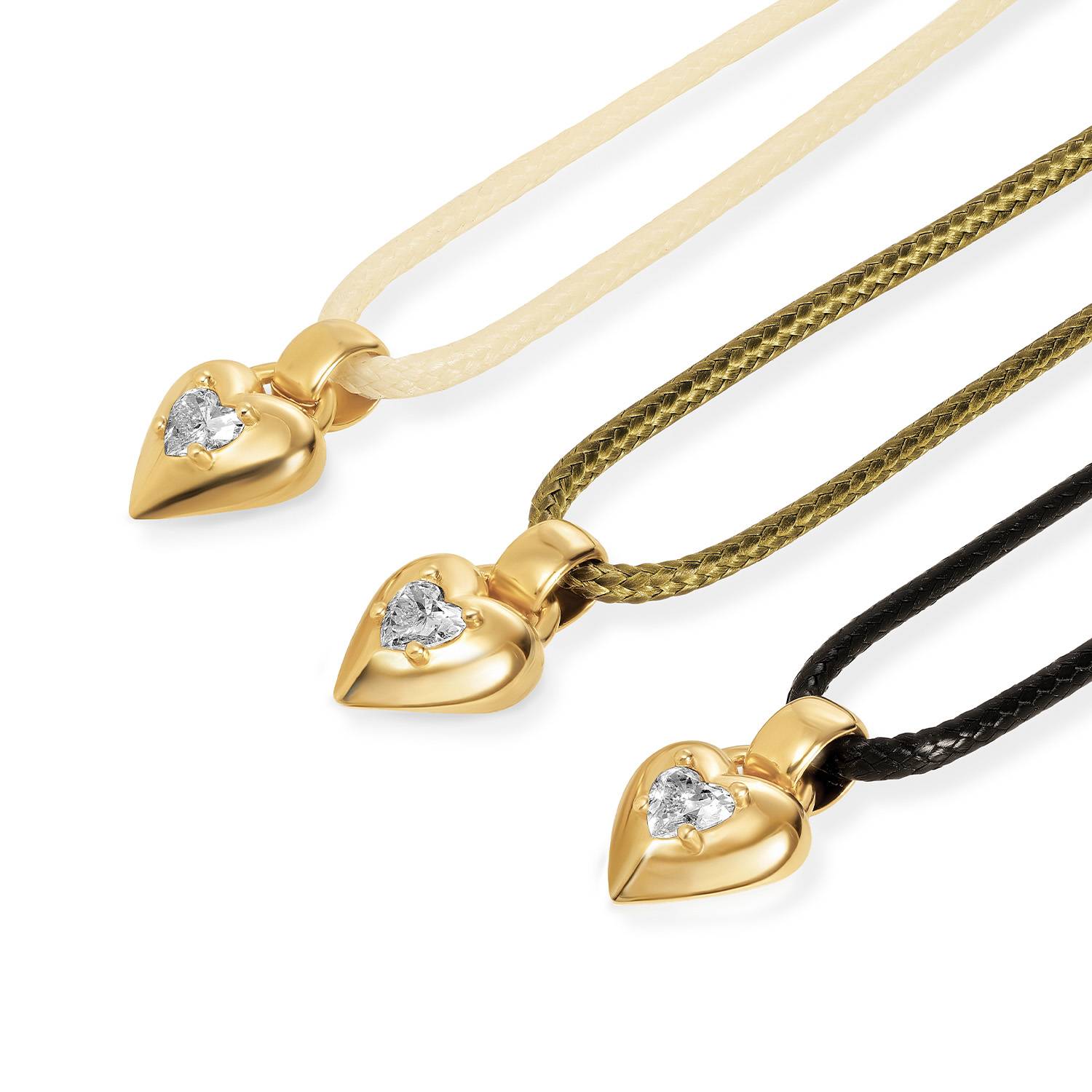 No. 1 Heart 0.25CT Diamond Necklace in Gold on an Adjustable Olive Green Cord-5 product photo