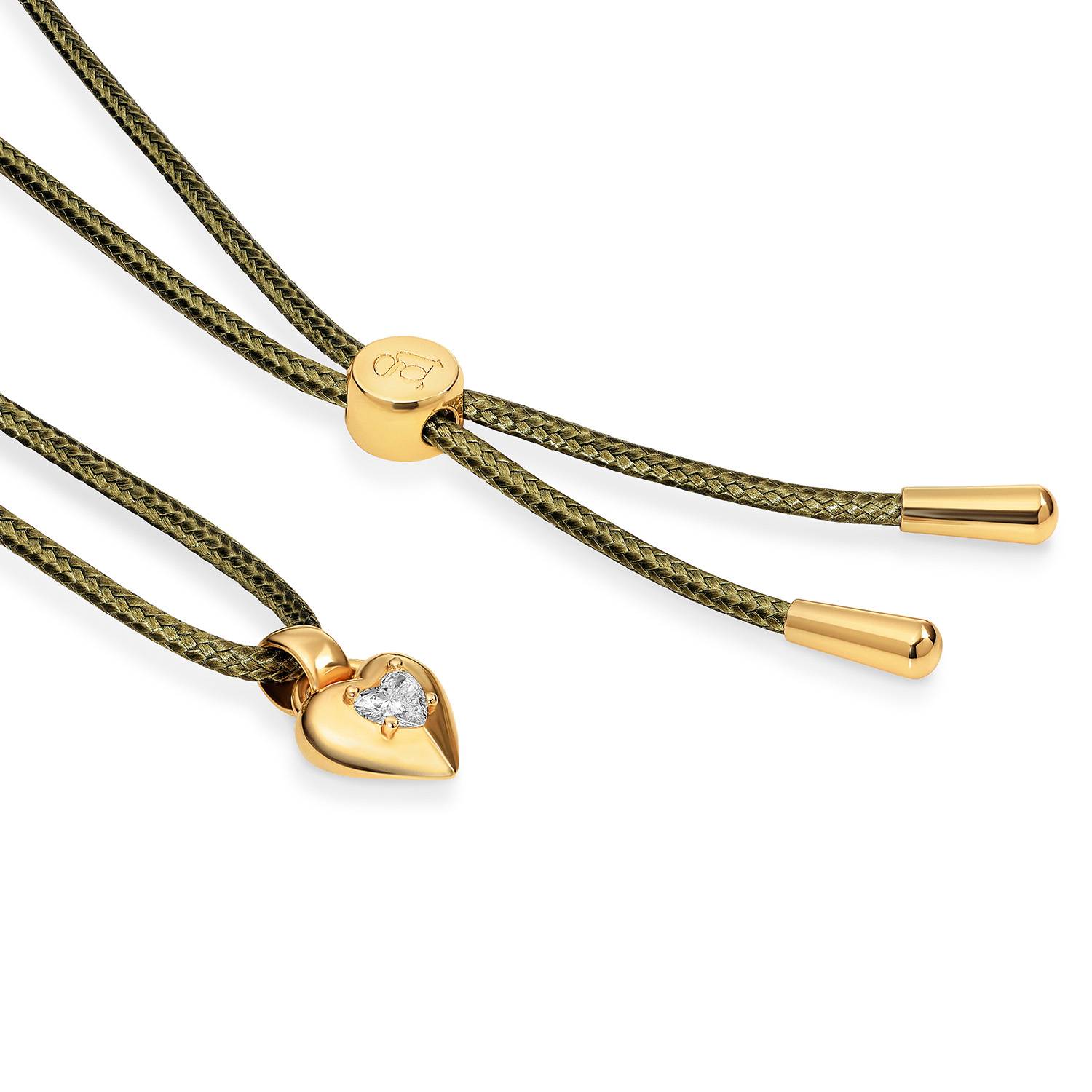 No. 1 Heart 0.25CT Diamond Necklace in Gold on an Adjustable Olive Green Cord-4 product photo
