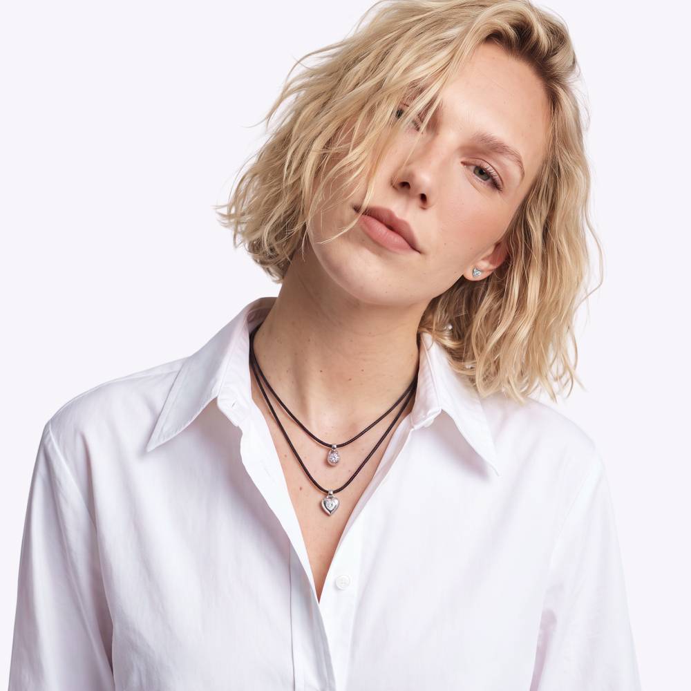 No. 1 Heart 0.25CT Diamond Necklace in Silver on an Adjustable Black Cord-1 product photo