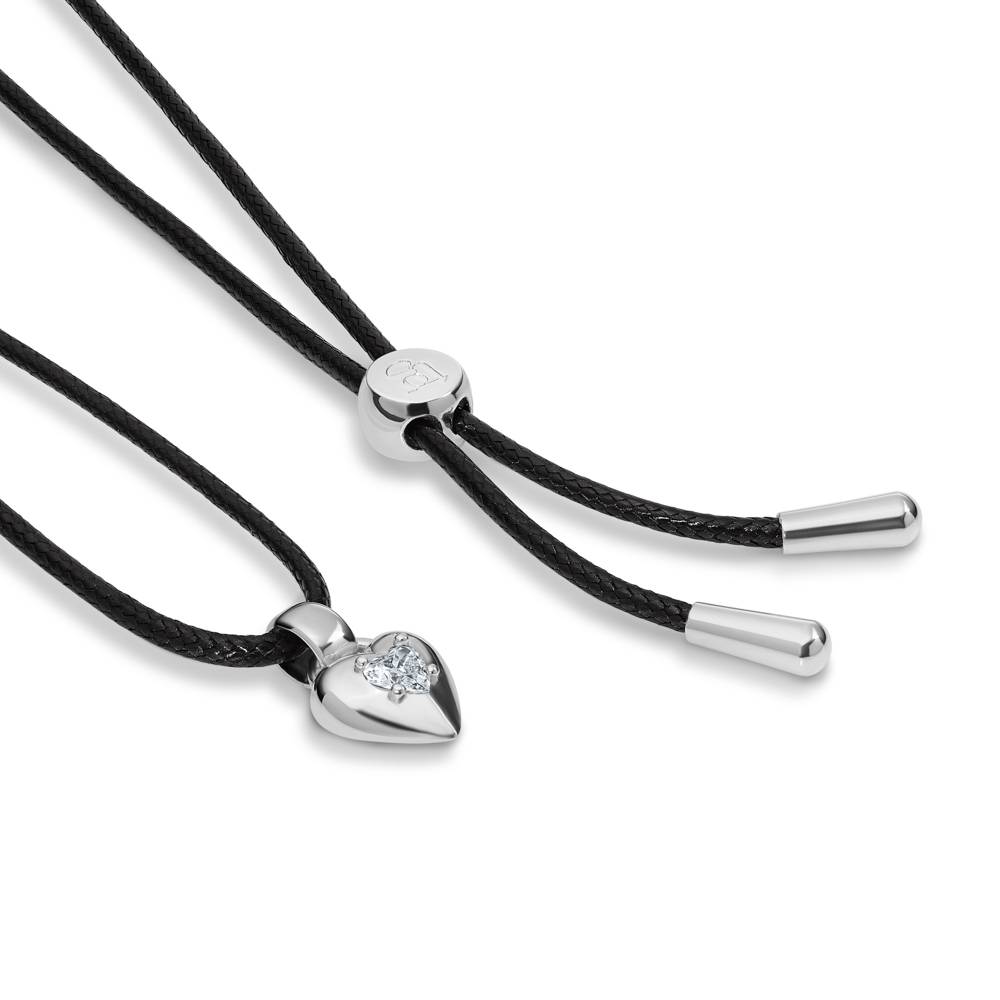 No. 1 Heart 0.25CT Diamond Necklace in Silver on an Adjustable Black Cord-3 product photo