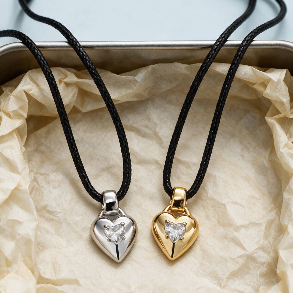No. 1 Heart 0.25CT Diamond Necklace in Silver on an Adjustable Black Cord-4 product photo