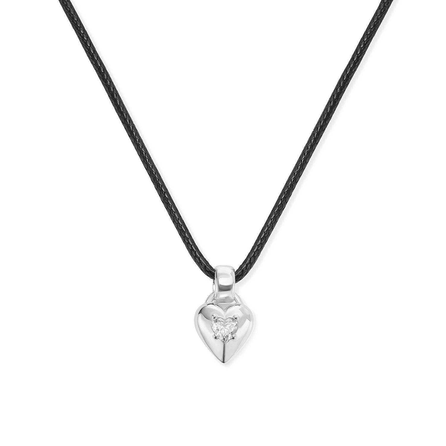 No. 1 Heart 0.25CT Diamond Necklace in Silver on an Adjustable Black Cord-5 product photo