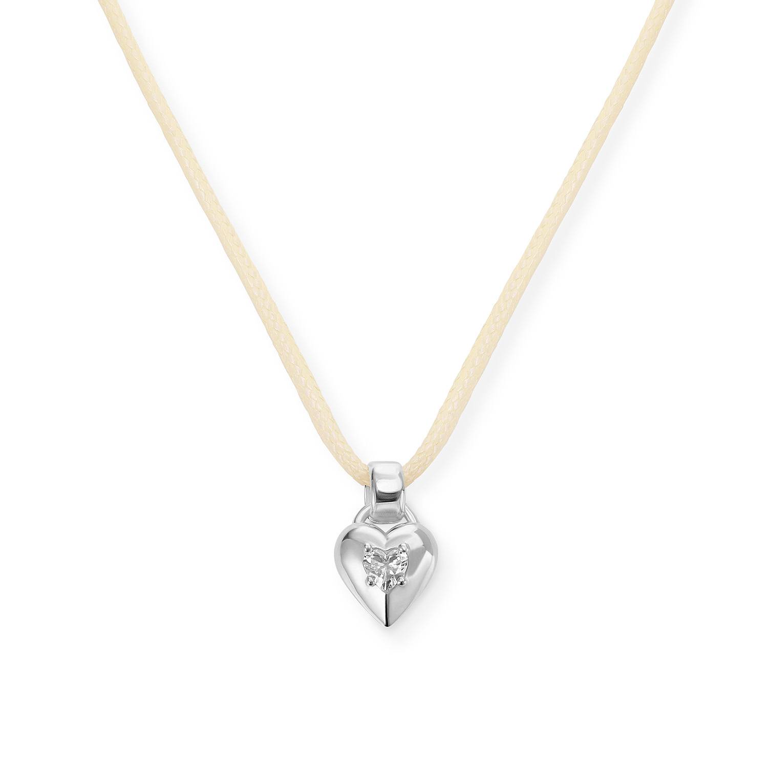 No. 1 Heart 0.25CT Diamond Necklace in Silver on an Adjustable Butter Yellow Cord-4 product photo