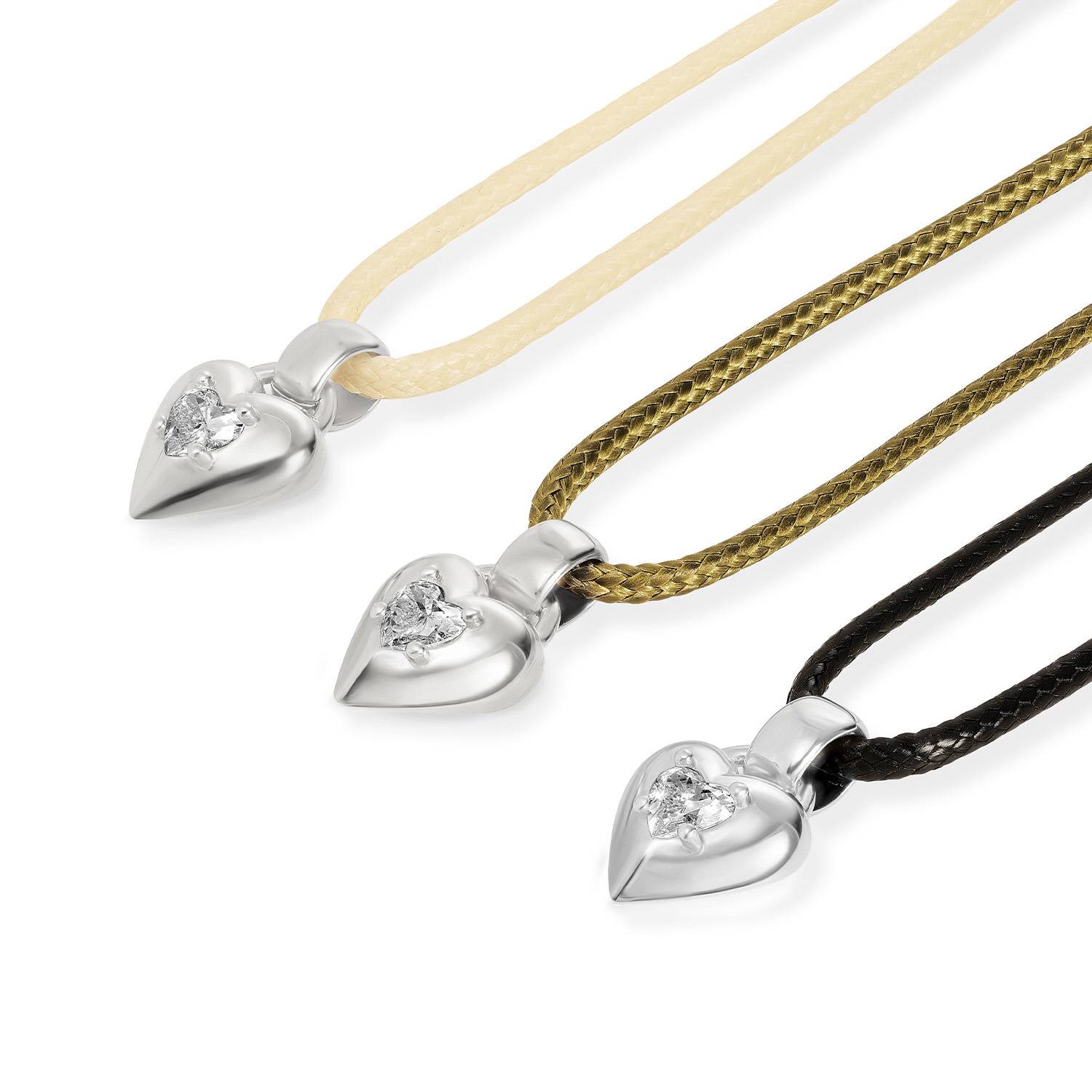 No. 1 Heart 0.25CT Diamond Necklace in Silver on an Adjustable Butter Yellow Cord-6 product photo