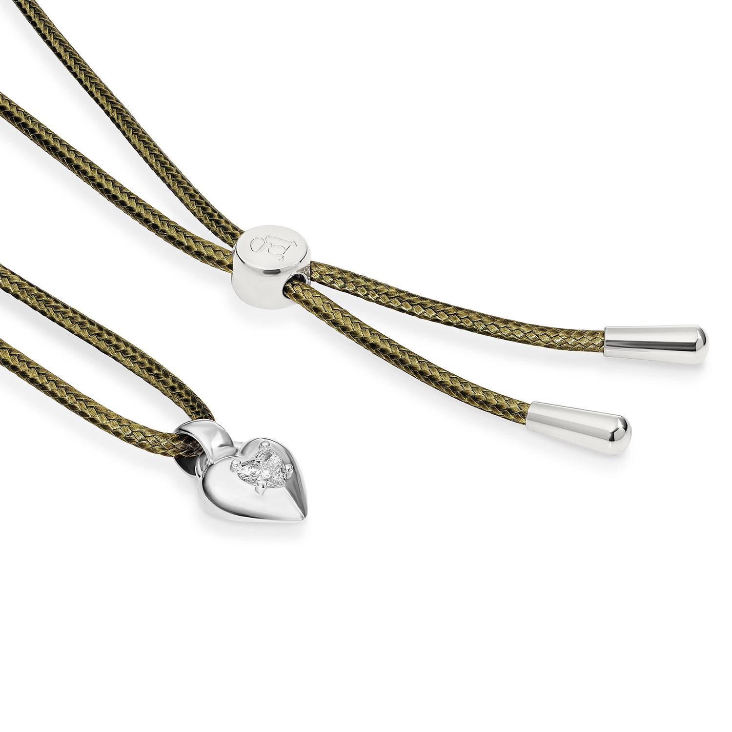 No. 1 Heart 0.25CT Diamond Necklace in Silver on an Adjustable Olive Green Cord-5 product photo