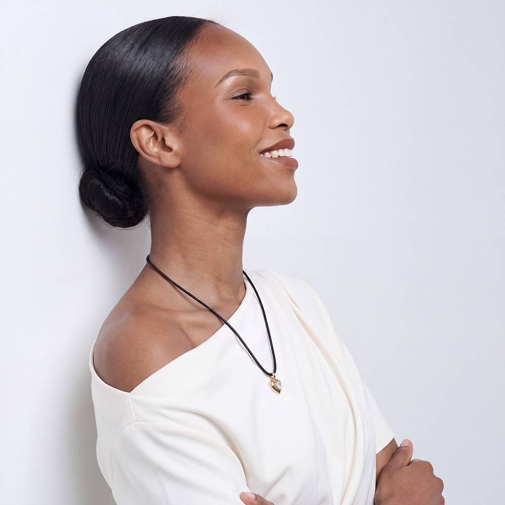 No. 1 Heart 1.0CT Diamond Necklace in Gold on an Adjustable Black Cord-1 product photo