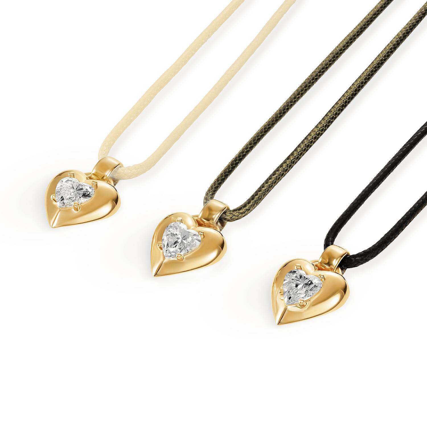 No. 1 Heart 1.0CT Diamond Necklace in Gold on an Adjustable Black Cord-5 product photo
