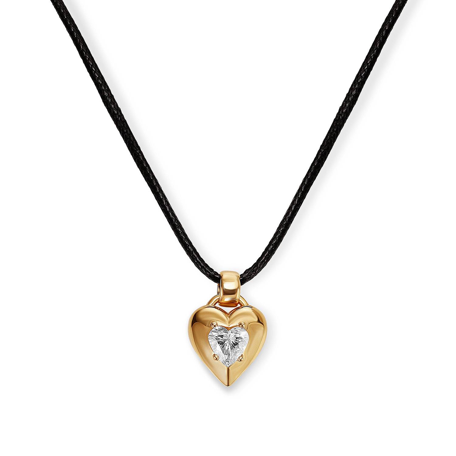 No. 1 Heart 1.0CT Diamond Necklace in Gold on an Adjustable Black Cord-3 product photo