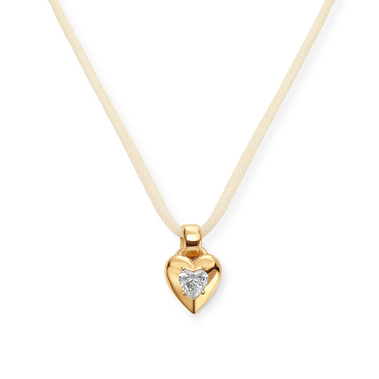 No. 1 Heart 1.0CT Diamond Necklace in Gold on an Adjustable Butter Yellow Cord-3 product photo