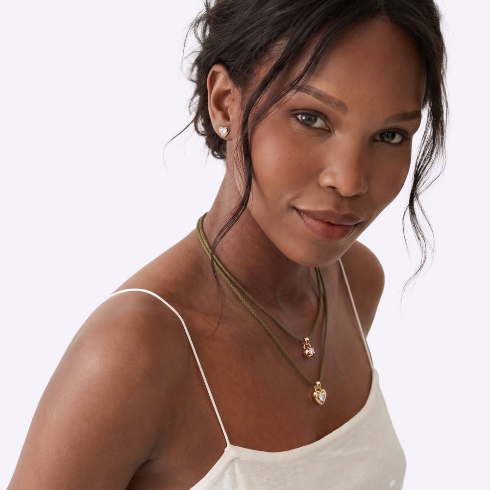 No. 1 Heart 1.0CT Diamond Necklace in Gold on an Adjustable Olive Green Cord