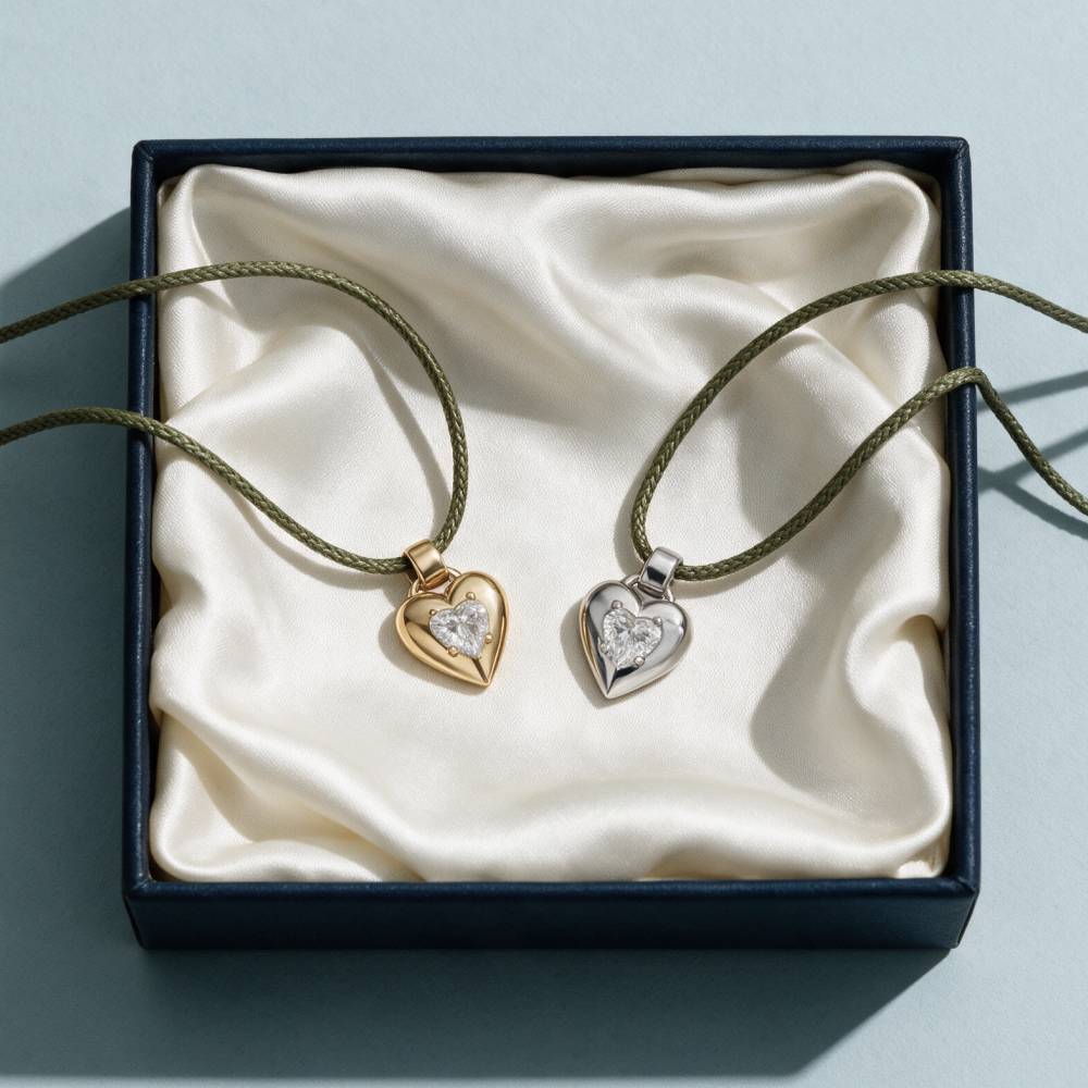 No. 1 Heart 1.0CT Diamond Necklace in Gold on an Adjustable Olive Green Cord-3 product photo