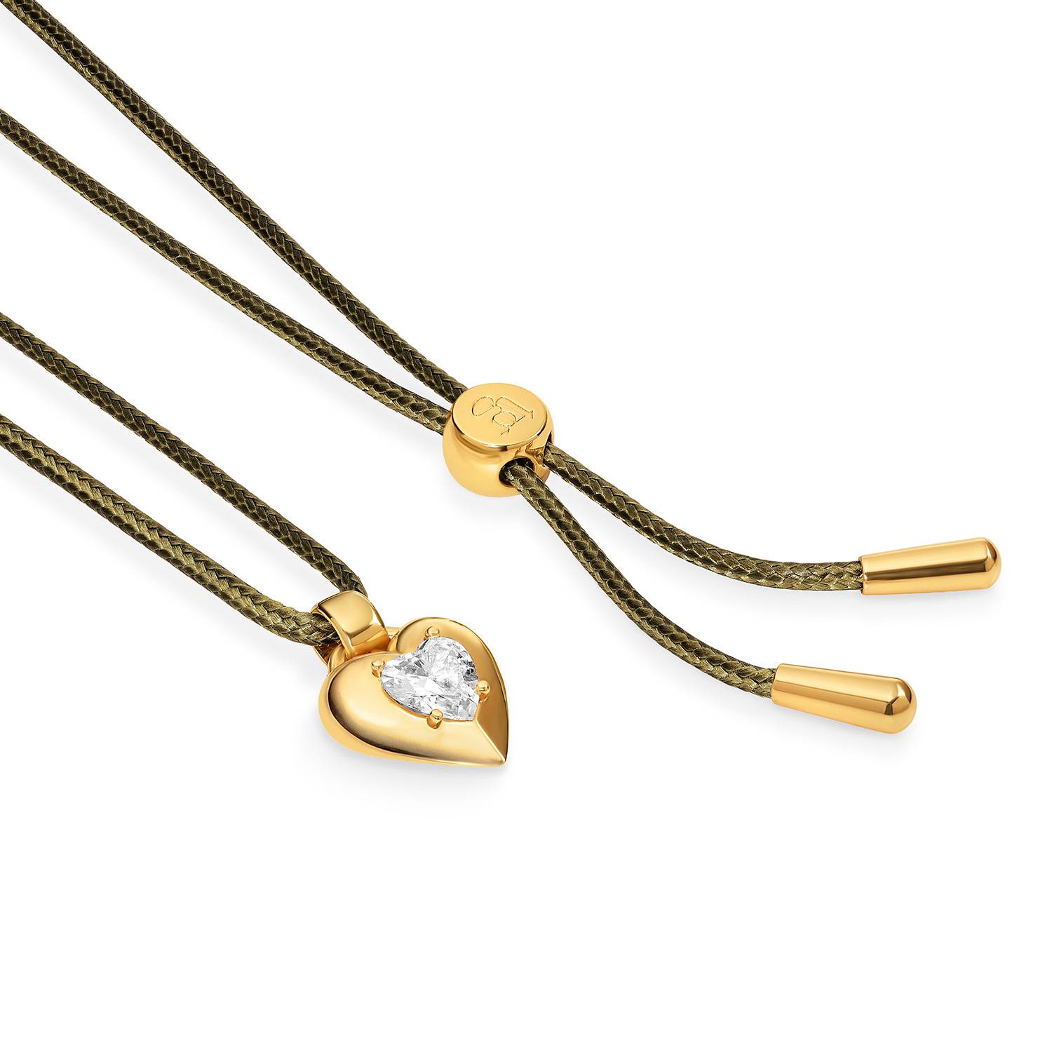 No. 1 Heart 1.0CT Diamond Necklace in Gold on an Adjustable Olive Green Cord-5 product photo