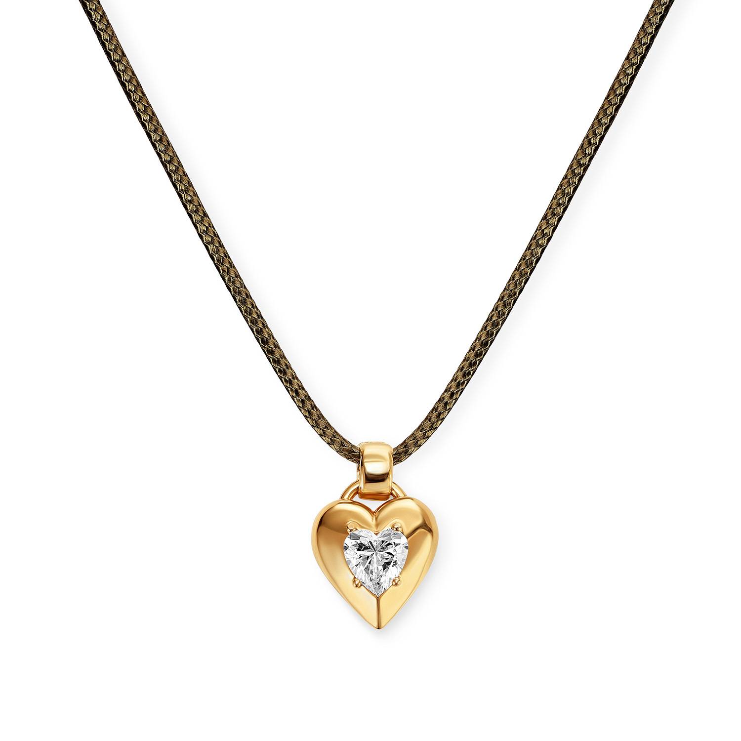 No. 1 Heart 1.0CT Diamond Necklace in Gold on an Adjustable Olive Green Cord-4 product photo