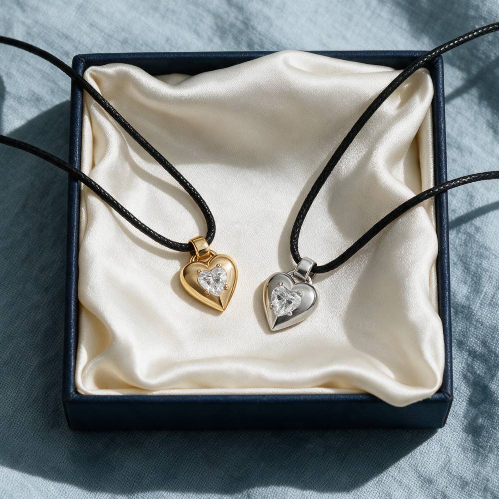 No. 1 Heart 1.0CT Diamond Necklace in Silver on an Adjustable Black Cord-2 product photo