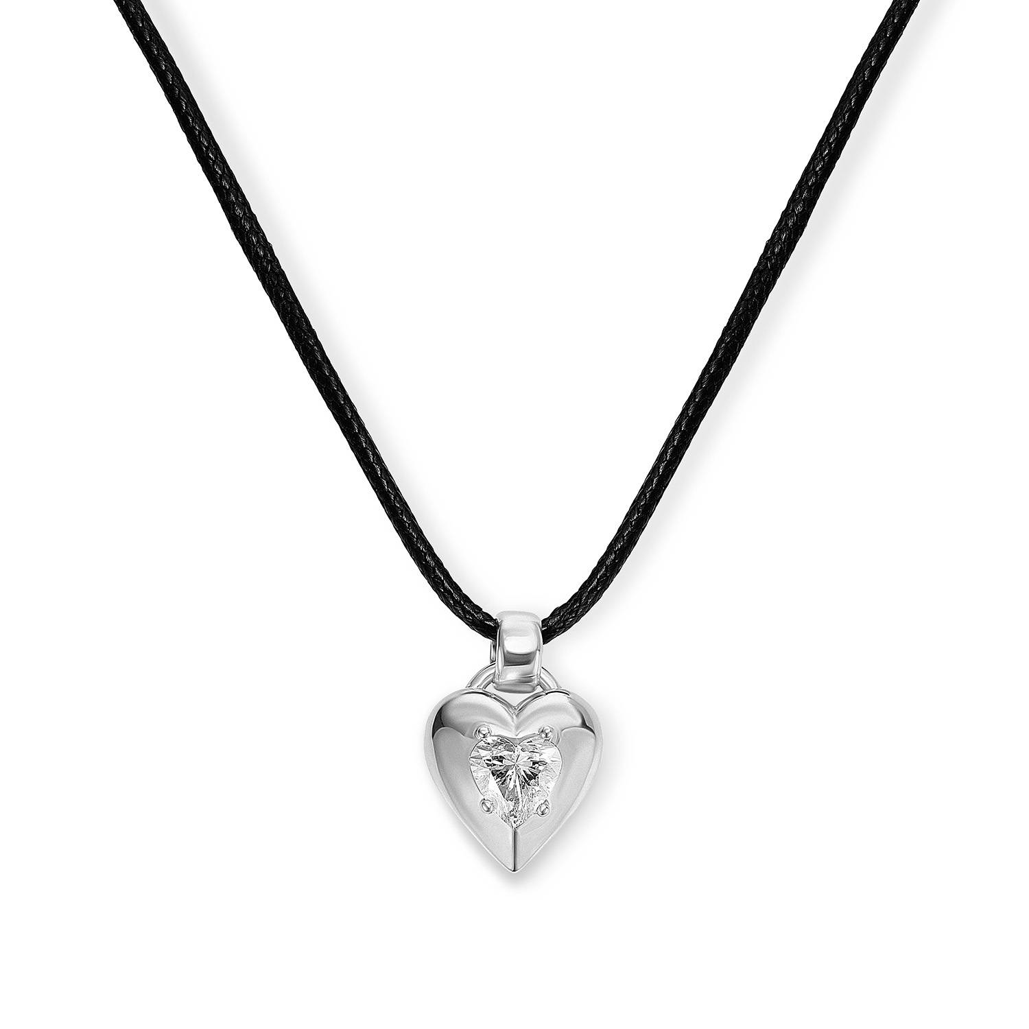 No. 1 Heart 1.0CT Diamond Necklace in Silver on an Adjustable Black Cord-3 product photo