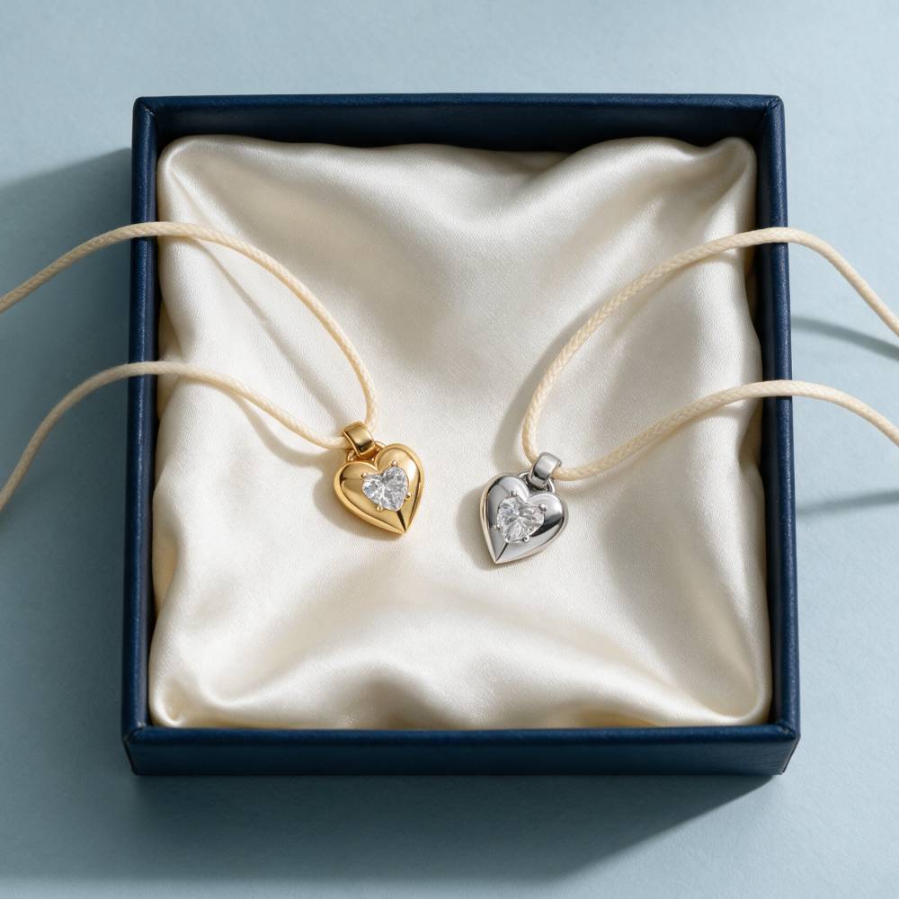 No. 1 Heart 1.0CT Diamond Necklace in Silver on an Adjustable Butter Yellow Cord-2 product photo