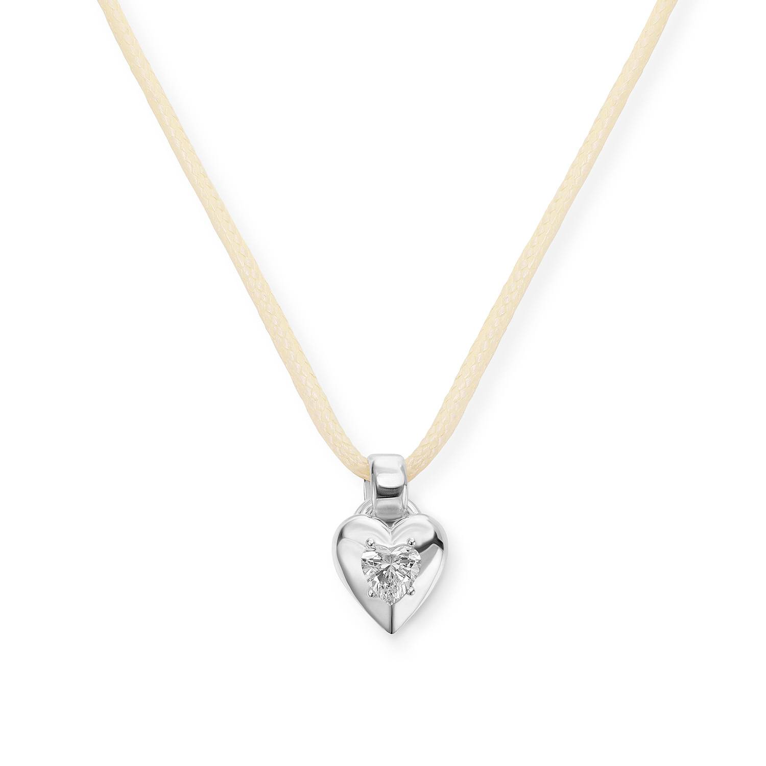 No. 1 Heart 1.0CT Diamond Necklace in Silver on an Adjustable Butter Yellow Cord-3 product photo