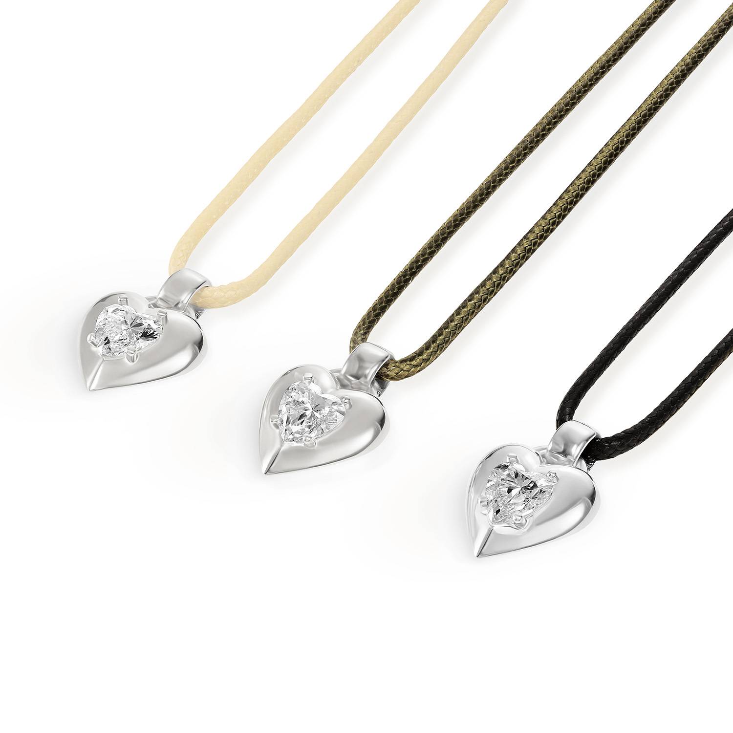 No. 1 Heart 1.0CT Diamond Necklace in Silver on an Adjustable Butter Yellow Cord-5 product photo
