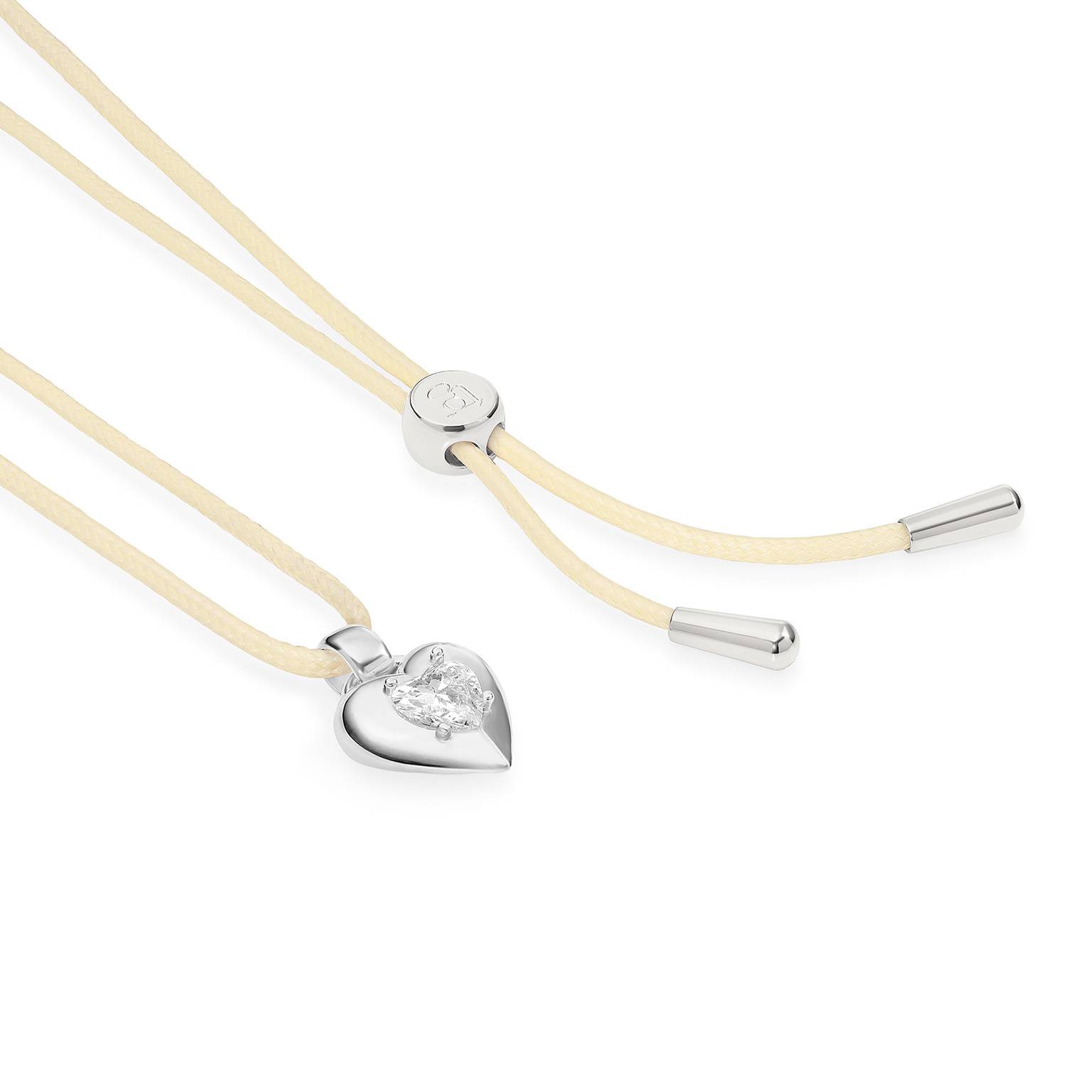 No. 1 Heart 1.0CT Diamond Necklace in Silver on an Adjustable Butter Yellow Cord-4 product photo