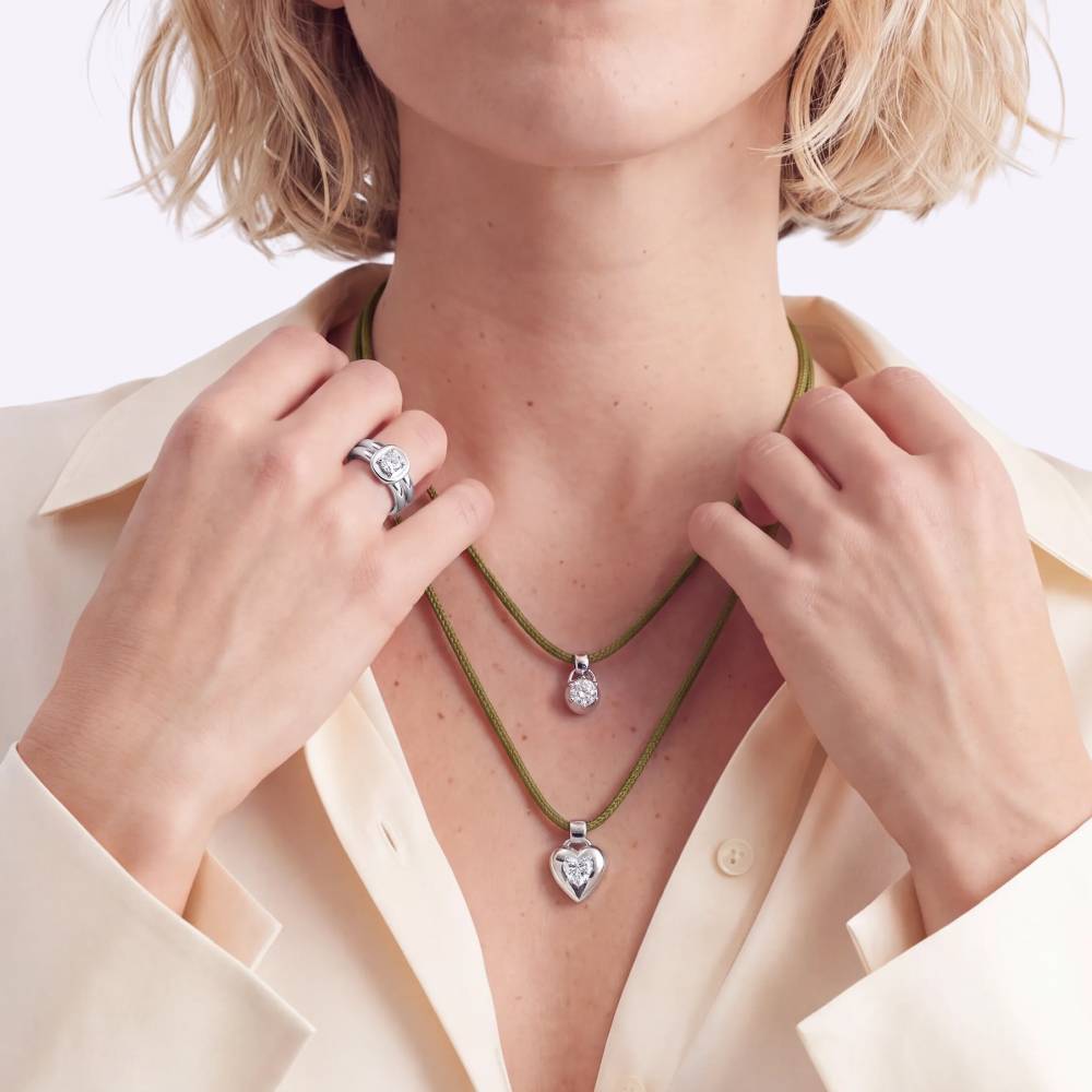 No. 1 Heart 1.0CT Diamond Necklace in Silver on an Adjustable Olive Green Cord-2 product photo
