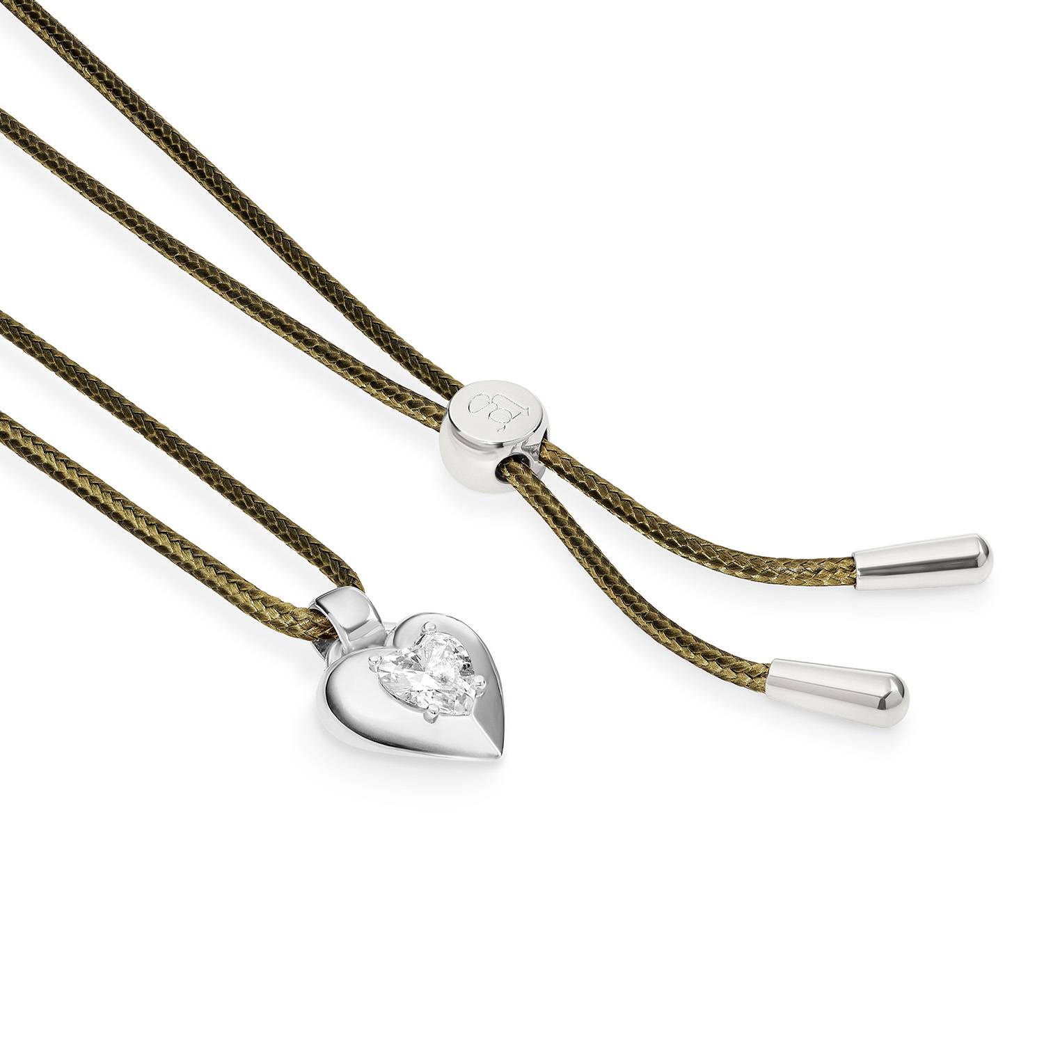 No. 1 Heart 1.0CT Diamond Necklace in Silver on an Adjustable Olive Green Cord-4 product photo