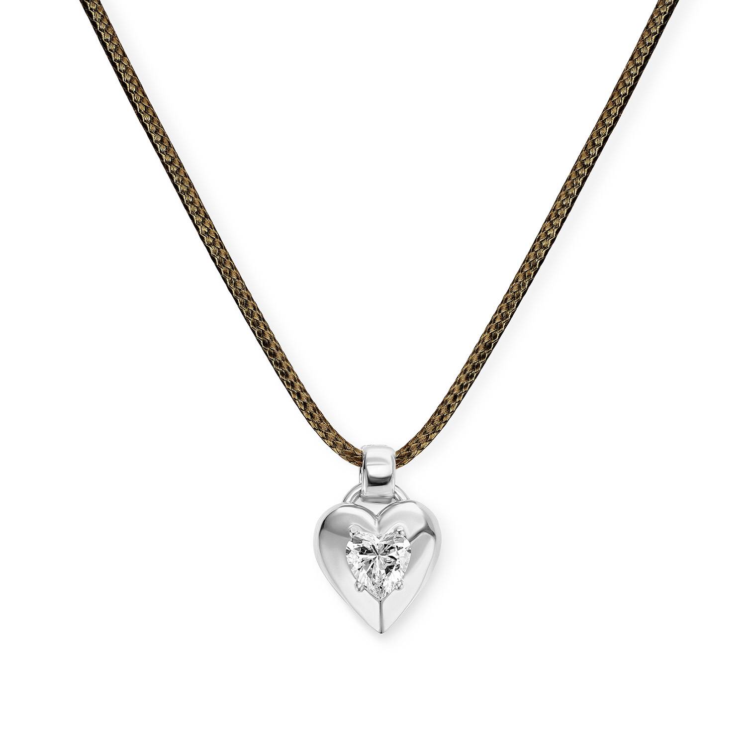 No. 1 Heart 1.0CT Diamond Necklace in Silver on an Adjustable Olive Green Cord-3 product photo