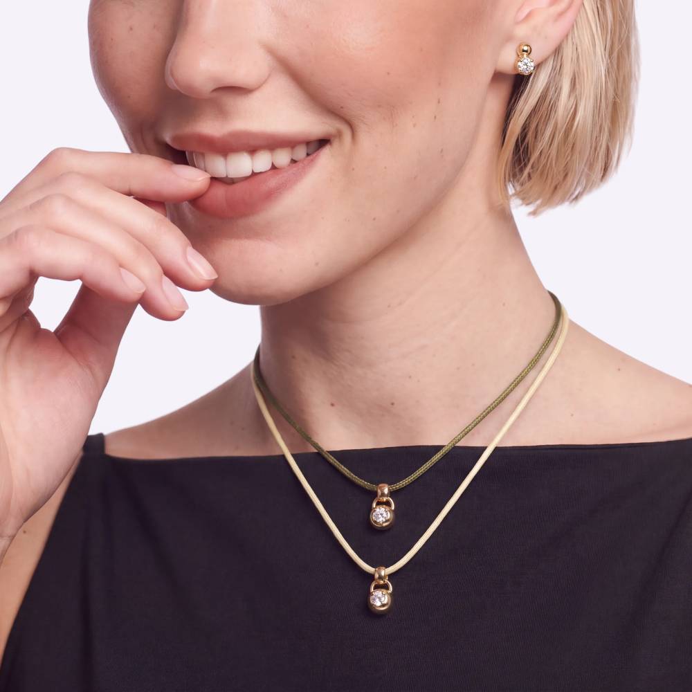 No. 2 Round 0.30CT Diamond Necklace in Gold on an Adjustable Olive Green Cord-2 product photo