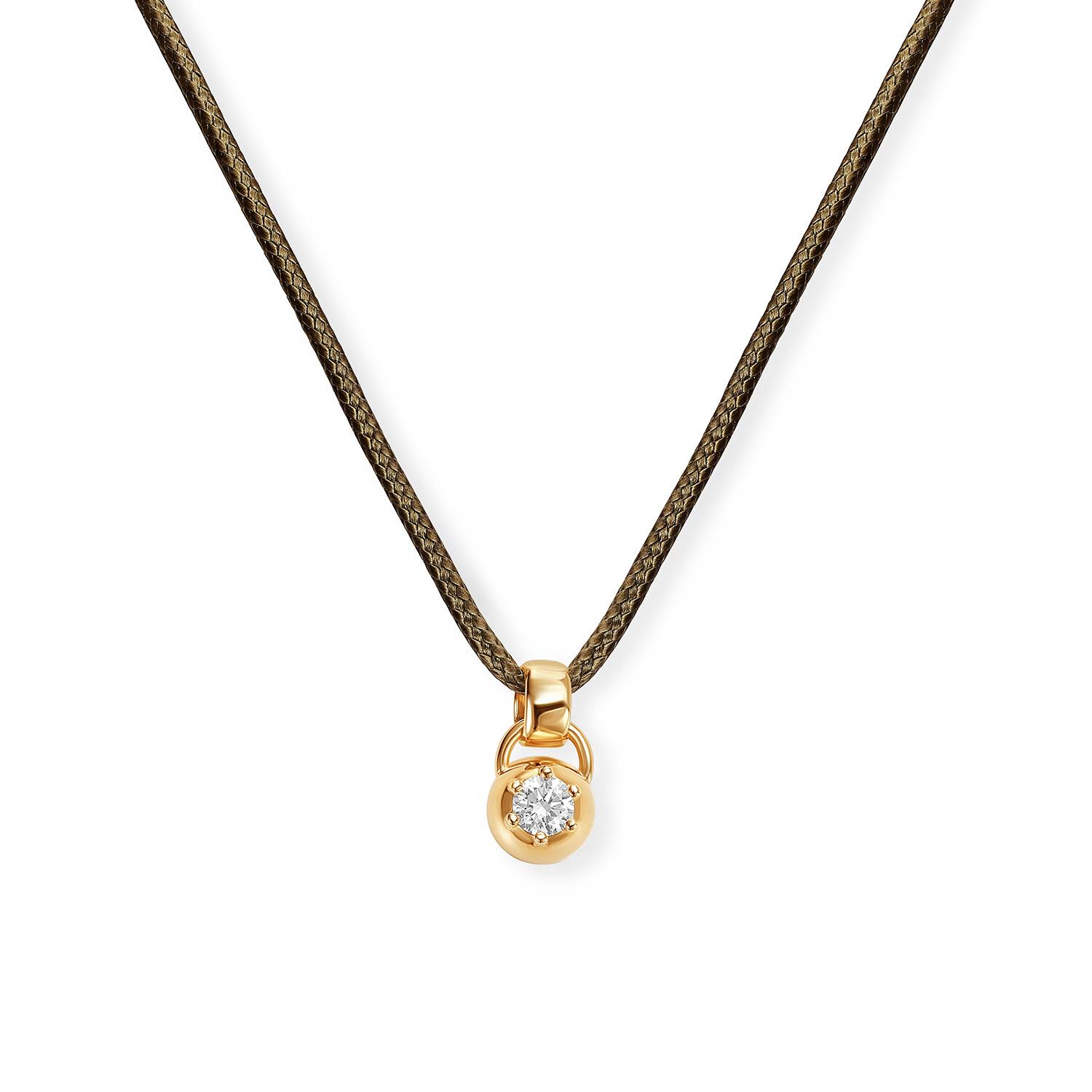 No. 2 Round 0.25CT Diamond Necklace in Gold on an Adjustable Olive Green Cord-3 product photo