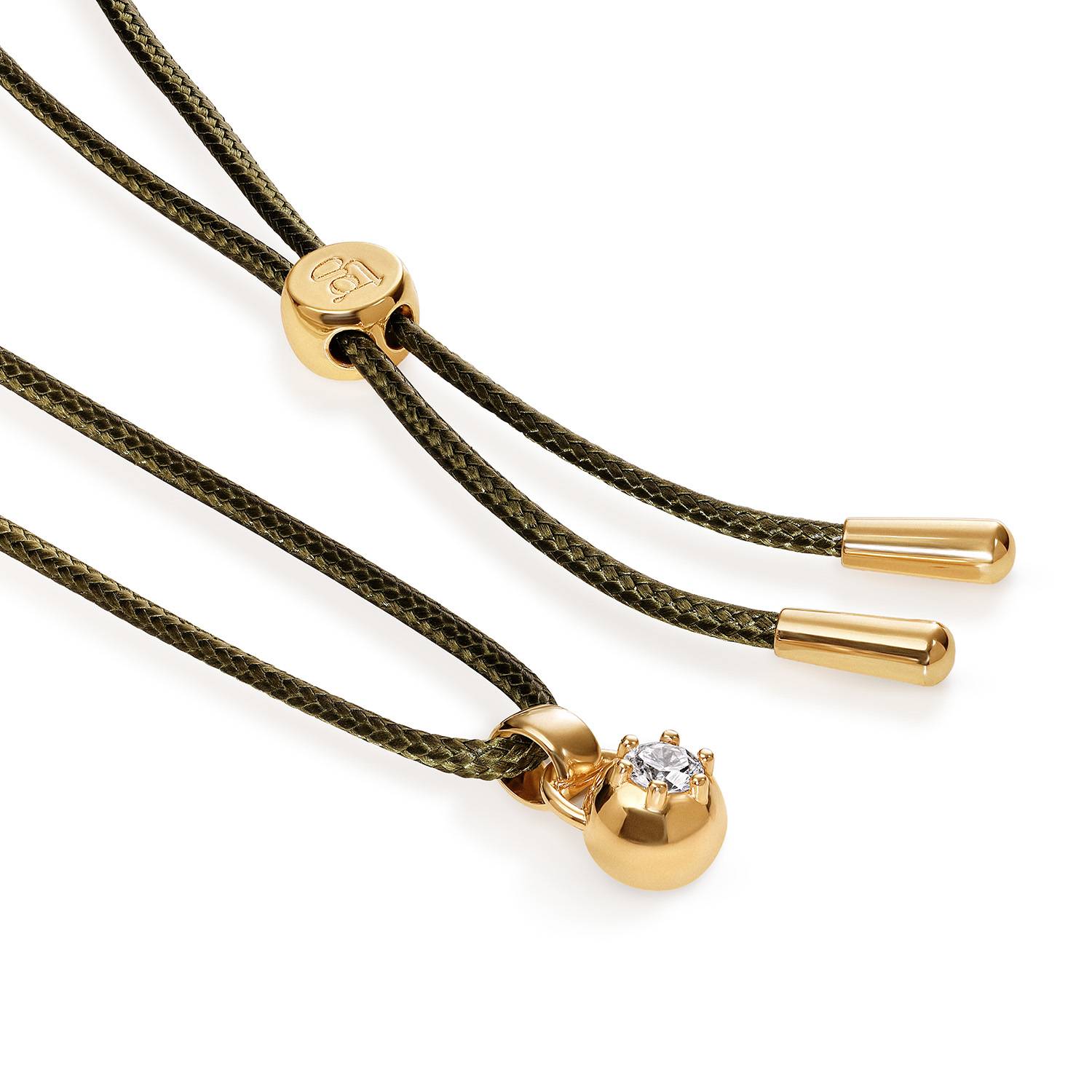 No. 2 Round 0.25CT Diamond Necklace in Gold on an Adjustable Olive Green Cord-4 product photo