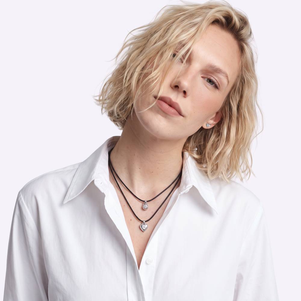 No. 2 Round 0.25CT Diamond Necklace in Silver on an Adjustable Black Cord-1 product photo