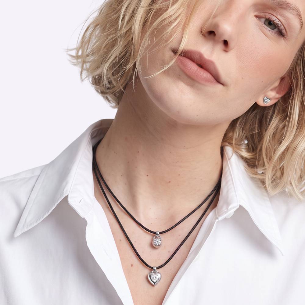 No. 2 Round 0.25CT Diamond Necklace in Silver on an Adjustable Black Cord-2 product photo