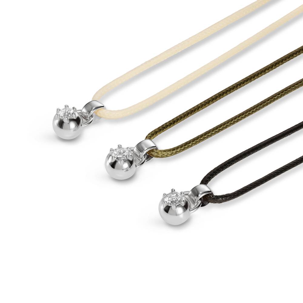 No. 2 Round 0.25CT Diamond Necklace in Silver on an Adjustable Butter Yellow Cord-5 product photo