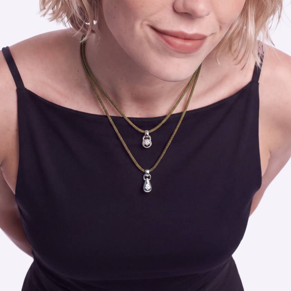 No. 2 Round 0.30CT Diamond Necklace in Silver on an Adjustable Olive Green Cord-2 product photo